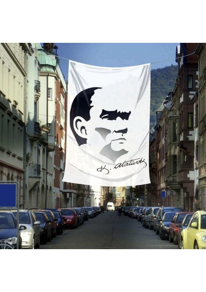Siyah-Beyaz Mustafa Kemal Atatürk Silüeti Poster Dış Cephe BAYRAK-4X6METRE