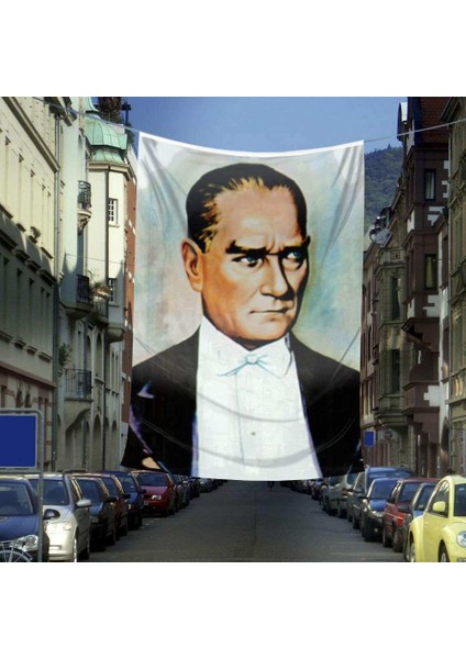 Sivil Takım Elbiseli Gazi Mustafa Kemal Atatürk Portre - Dış Cephe Poster Bayrağı -600X900 cm