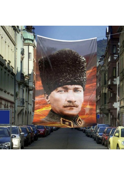 Üniformalı Kalpaklı Gazi Mustafa Kemal Atatürk Dış Cephe Poster Bayrağı 600 x 900 cm