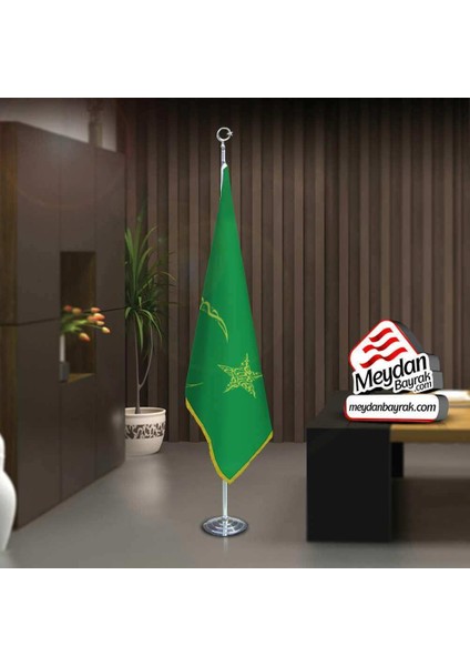 Kelime-I Tevhid Yeşil Bayrak -Ofis -Makam-Toplantı Odaları -Direkli -Saçaklı Makam Bayrağı