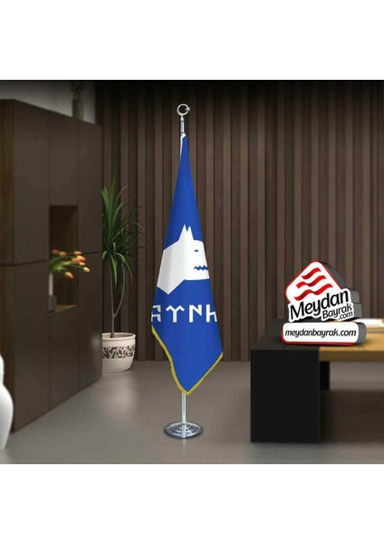 Göktürkçe Türk Yazılı Bayrak -Ofis -Makam-Toplantı Odaları -Direkli -Saçaklı Makam Bayrağı