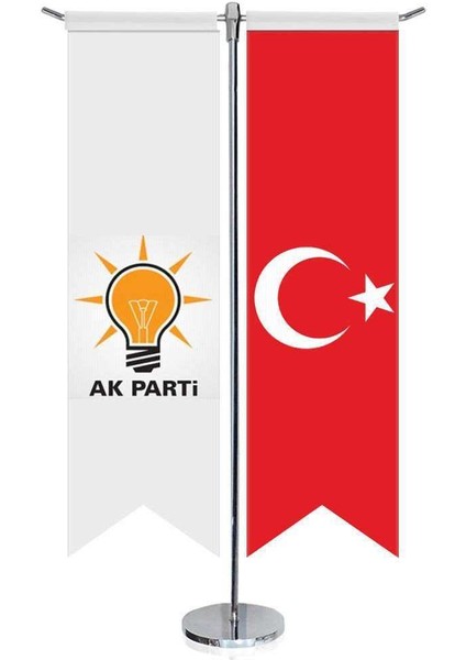 Beyaz Akparti Akp Bayrağı ve Türkiye Kırlangıç Saten T Direk Masa Bayrağı 2'li