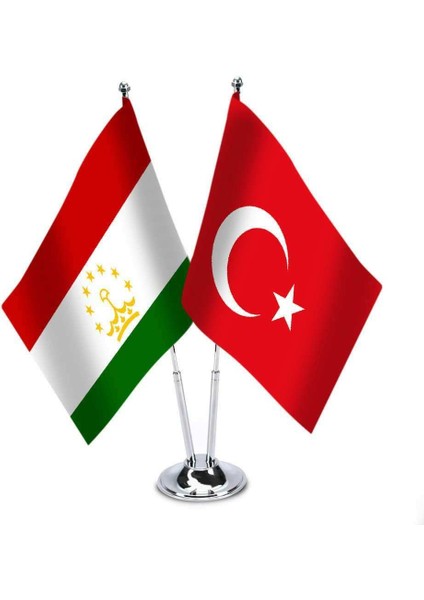 Tacikistan Türkiye İkili Saten Masa Bayrağı