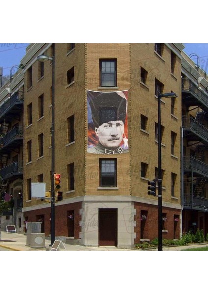 Kalpaklı Gazi Mustafa Kemal Atatürk -Ay Yıldız Poster Cephe Bayrak -200X300CM -2X3METRE