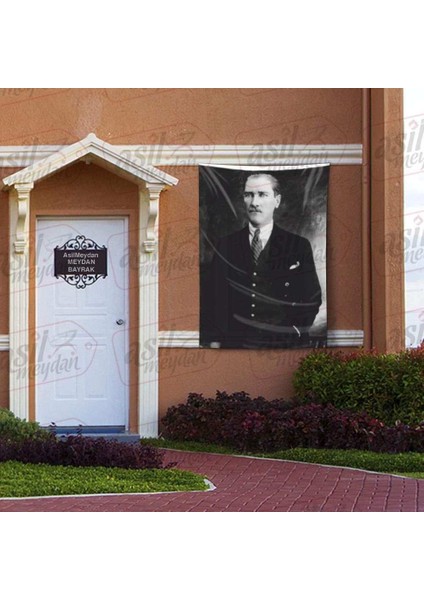 Takım Elbiseli Sivil Gazi Mustafa Kemal Atatürk Siyah Beyaz Portre Poster Bayrak 100X150 cm
