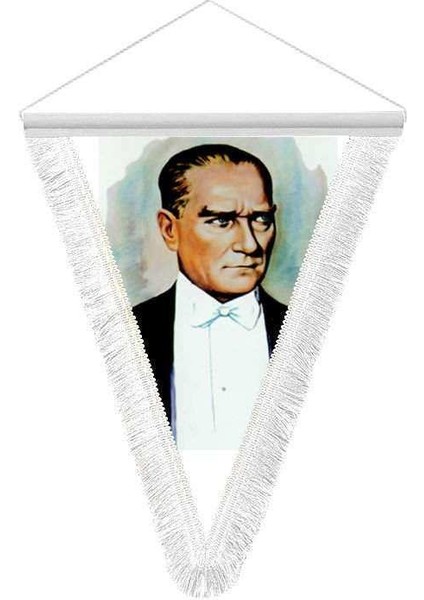 Yağlıboya Potre - Mustafa Kemal Atatürk - Saten Hatıra Üçgen Flama Bayrak
