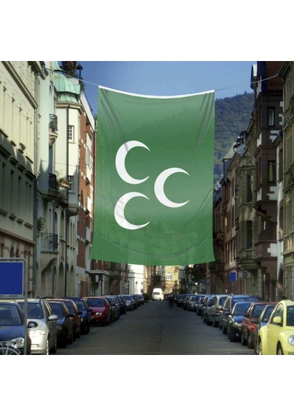Yeşil 3 Hilal Osmanlı Imparatorluğu Bayrak Raşel -400X600 cm