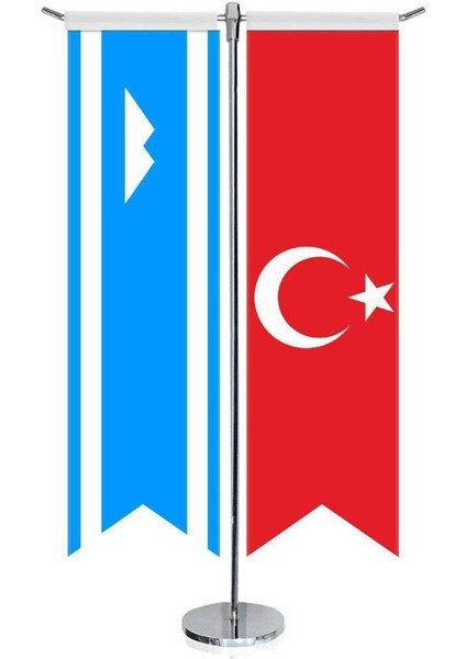 Balkarya Devleti Bayrağı ve Türkiye Kırlangıç Saten T Direk Masa Bayrağı 2'li
