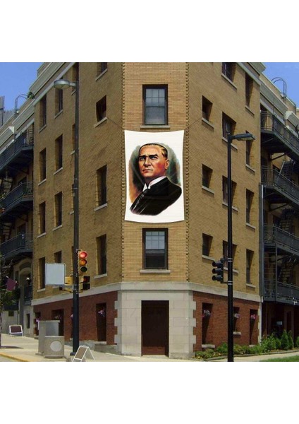 Gazi Mustafa Kemal Atatürk Portre Cephe Poster Bayrak - 2x3 metre