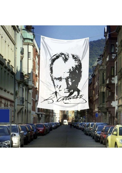 Siyah-Beyaz Raşel Mustafa Kemal Atatürk Silüeti Poster Dış Cephe Bayrak -400X600CM -4X6METRE