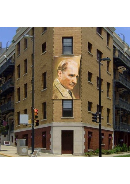 Mustafa Kemal Atatürk Yan Portre Cephe Poster Bayrak - 200X300CM (2 x 3 Metre)