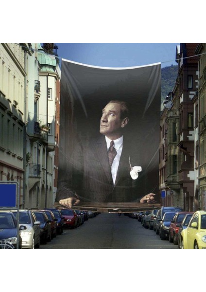 Göğe Bakan Mustafa Kemal Atatürk Poster Cephe Bayrak-6x9 Metre