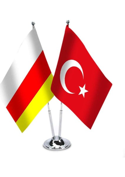 Kuzey Osetya Türkiye İkili Saten Masa Bayrağı