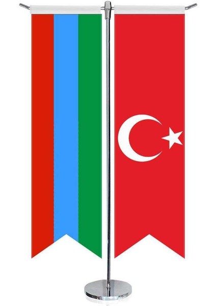 Dağıstan Cumhuriyeti Bayrağı ve Türkiye Kırlangıç Saten T Direk Masa Bayrağı 2'li