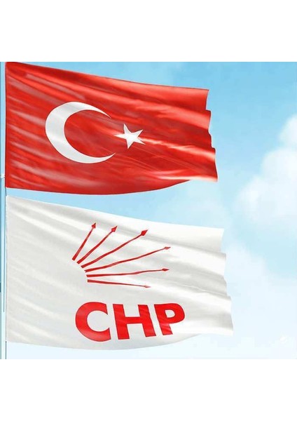 70X105 cm Alpaka Kumaş Türk Bayrağı ve 100X150 cm Raşel Kumaş Chp Beyaz Bayrak - 2 Bayrak Set