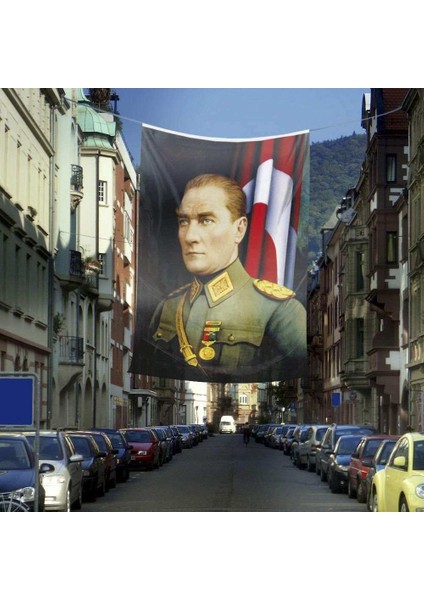 Üniformalı Gazi Mustafa Kemal Atatürk Poster Dış Cephe Bayrak -400X600CM - 4X6METRE