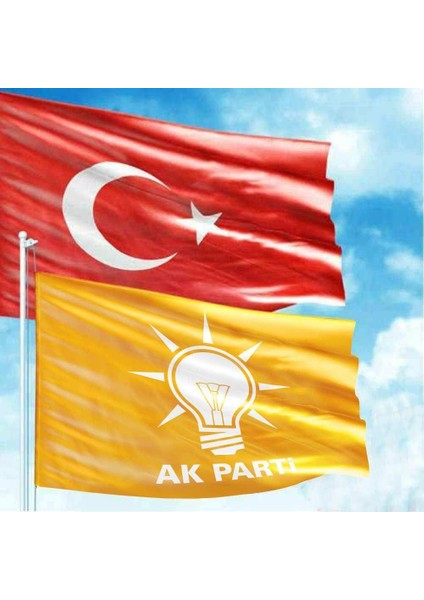 Alpaka Türk Bayrağı, Turuncu Ak Parti (Akp) 2 Bayrak Set -70X105 cm