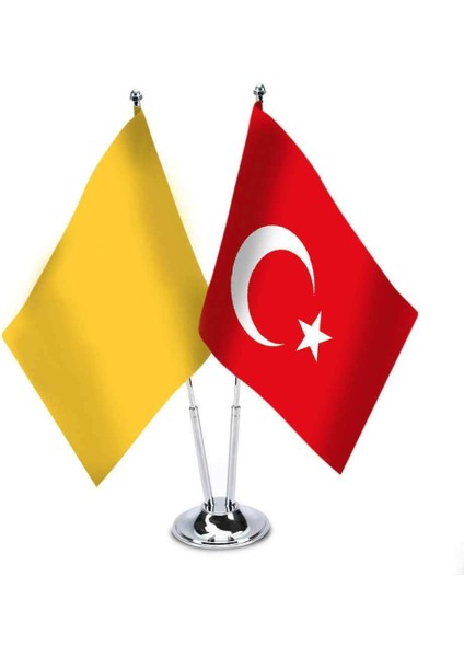 Batı Hun Imparatorluğu ve Türkiye İkili Saten Masa Bayrağı