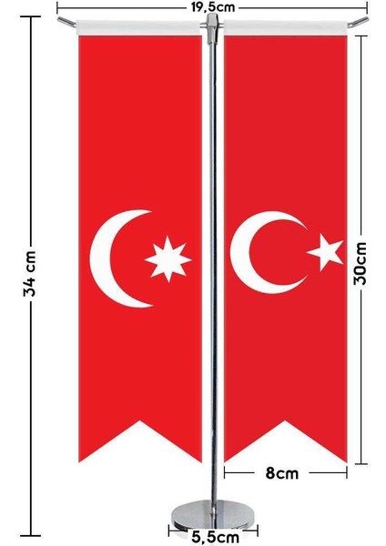 Son Imparatorluk Osmanlı 17 Eski Türk Devletleri ve Türkiye Saten T Direk Masa Bayrağı 2'li
