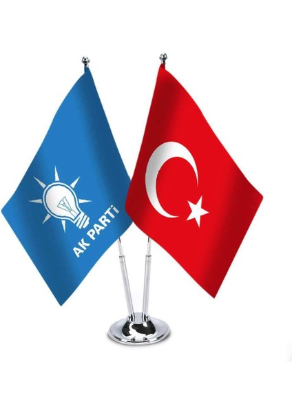 Mavi , Ak Parti ve Türkiye İkili Saten Masa Bayrağı