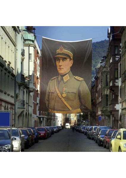 Üniformalı Gazi Mustafa Kemal Atatürk Poster Cephe Bayrak-4x6 Metre