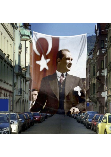Sivil Mustafa Kemal Atatürk - Ay Yıldız Türk Bayrağı Poster Cephe Bayrağı 600 x 900 cm