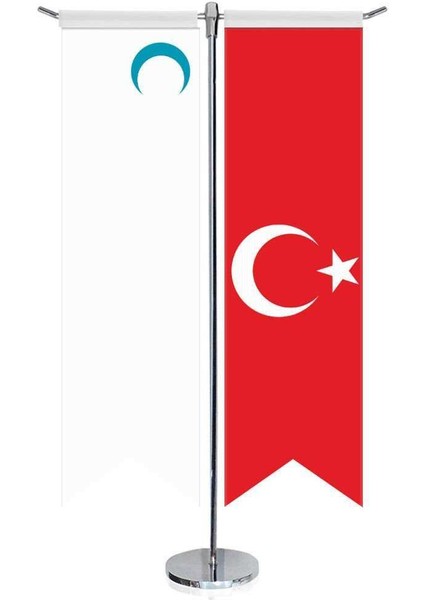 Hive Hanlığı Bayrağı ve Türkiye Kırlangıç Saten T Direk Masa Bayrağı 2'li