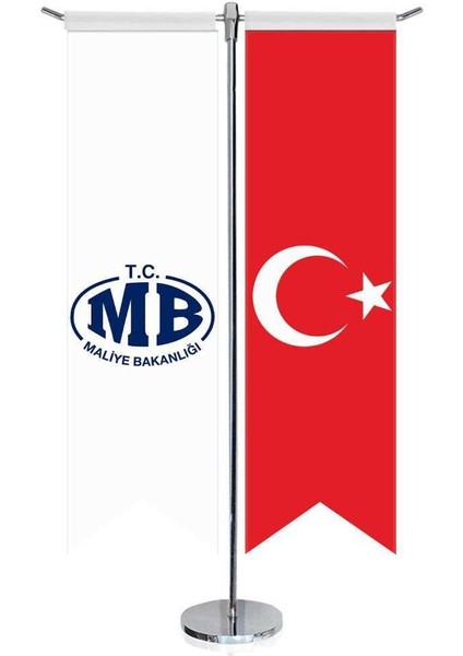 T.C. Maliye Bakanlığı ve Türkiye Kırlangıç Saten T Direk Masa Bayrağı 2'li