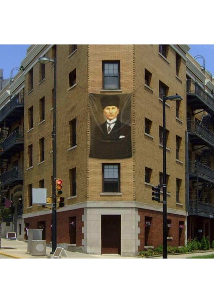 Kalpaklı Gazi Mustafa Kemal Atatürk Poster Cephe Bayrağı- 200X300CM -2X3METRE