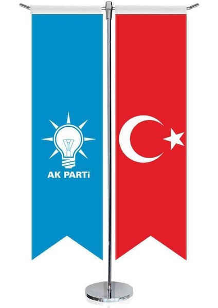 Mavi Akparti Akp Bayrağı ve Türkiye Kırlangıç Saten T Direk Masa Bayrağı 2'li
