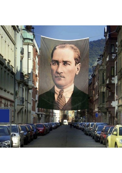 Sivil Mustafa Kemal Atatürk Cephe Poster Bayrağı - 4 x 6 Metre