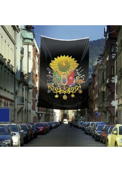 Siyah Osmanlı Arması Sancağı Bayrak - Flama - Raşel Kulmaş 400X600 cm