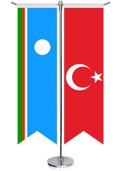 Yakutistan Saha Cumhuriyeti Bayrağı ve Türkiye Kırlangıç Saten T Direk Masa Bayrağı 2'li