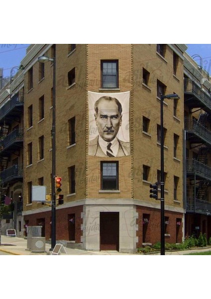 Sivil Gazi Mustafa Kemal Atatürk - Portre -Modern Elbiseli Poster Cephe Bayrak -200X300CM -2X3METRE