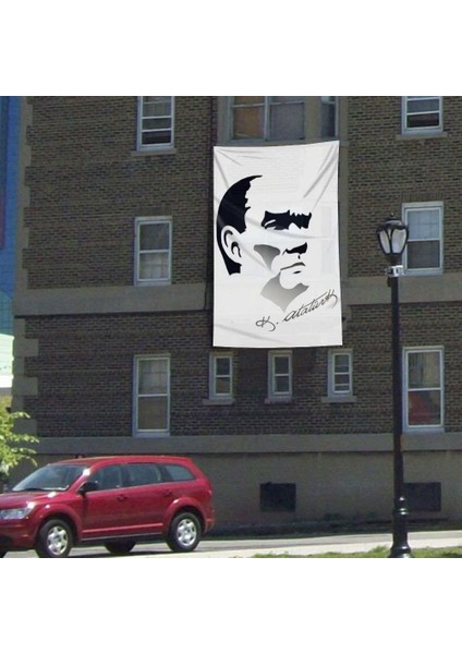 Siyah-Beyaz Mustafa Kemal Atatürk Silüeti Poster Bayrak - 3x4,5metre