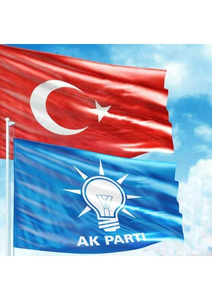 Alpaka Kumaş Türk Bayrağı, Mavi Ak Parti 2 Bayrak Set -70 x 105 cm