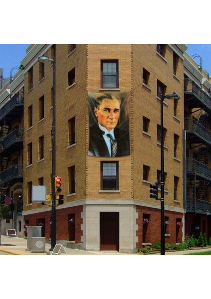 Mustafa Kemal Atatürk Sivil Portre Poster Cephe Bayrağı 200 x 300 cm