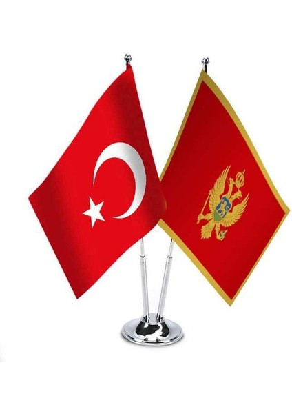Crnagora Karadağ ve Türkiye İkili Saten Masa Bayrağı