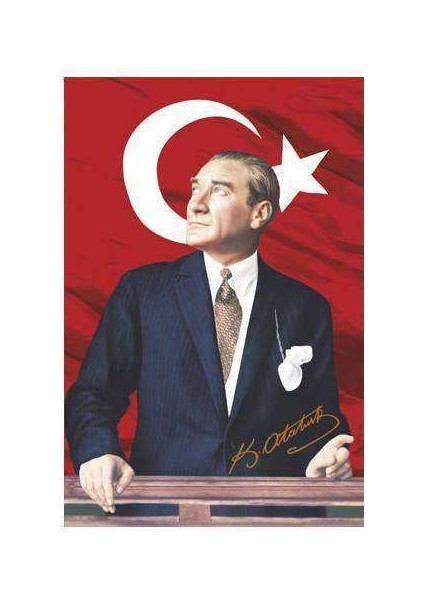 Göğe Bakan Gazi Mustafa Kemal Atatürk İmzalı Portre - Sivil Türk Bayrağı Poster - Bayrak 100x150 cm fiyatları