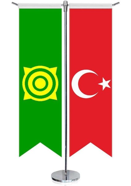 Hakasya Bayrağı ve Türkiye Kırlangıç Saten T Direk Masa Bayrağı 2'li
