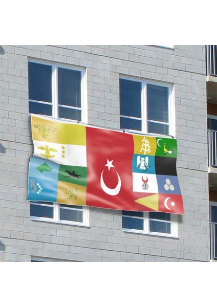 17 Eski Türk Devletleri Tek Poster Raşel Bayrak 120X250 cm
