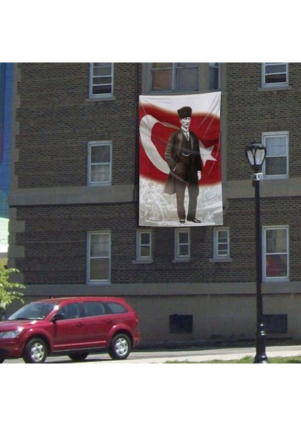 Ay Yıldızlı Kalpaklı Gazi Mustafa Atatürk Poster Dış Cephe Bayrak -300X450CM- 3x4,5metre