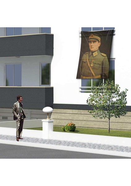 Üniformalı Gazi Mustafa Kemal Atatürk Poster Cephe Bayrak 150X225CM -1,5x2,25 Metre