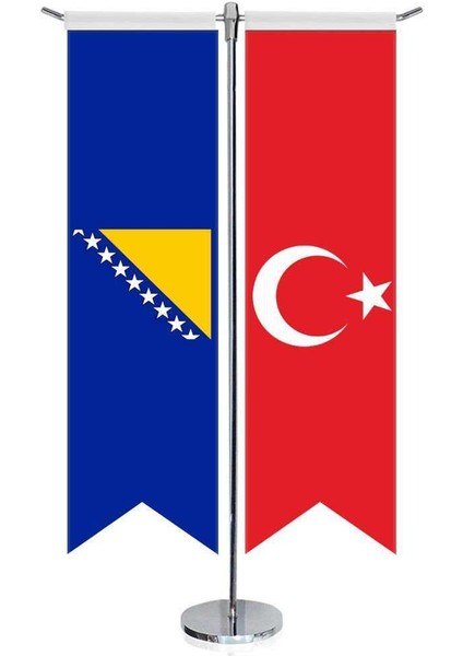 Bosna I Hercegovina Bosna Hersek Bayrağı ve Türkiye Kırlangıç Saten T Direk Masa Bayrağı 2'li