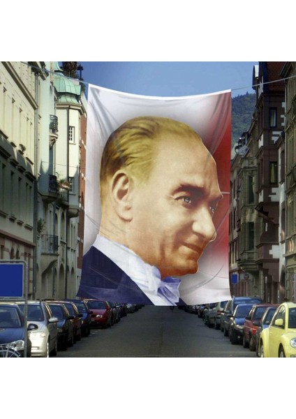 Mustafa Kemal Atatürk Yan Portre Poster Cephe Bayrağı - 6x9 Metre