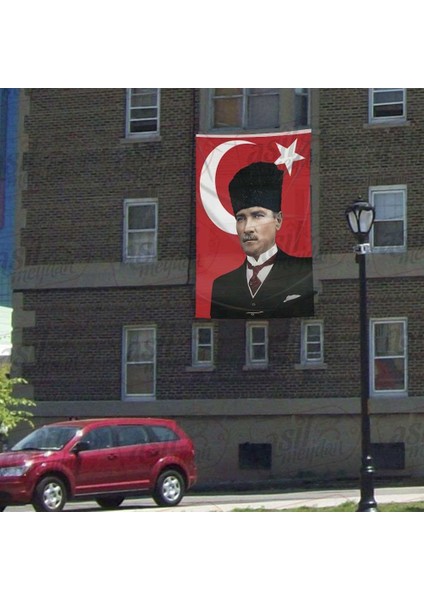 Kalpaklı Gazi Mustafa Kemal Atatürk Türkiye Poster Bayrak, Tören, Kutlama Anma Bayrağı - 3x4,5 Metre