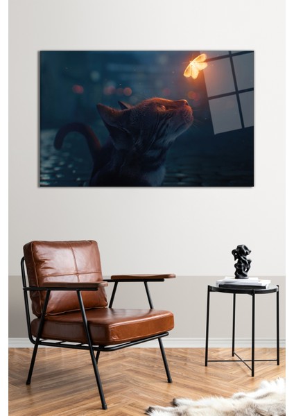 Kedi ve Kelebek Soyut Cam Tablo, Modern Ev Ofis Dekoru, Hediyelik Duvar Dekorasyonu, Kırılmaz Cam fiyatları