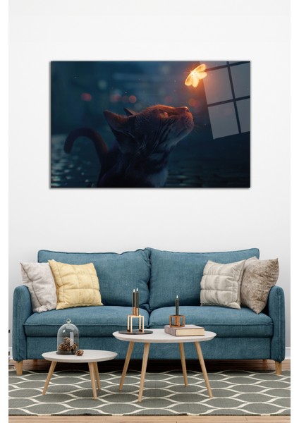 Kedi ve Kelebek Soyut Cam Tablo, Modern Ev Ofis Dekoru, Hediyelik Duvar Dekorasyonu, Kırılmaz Cam modelleri