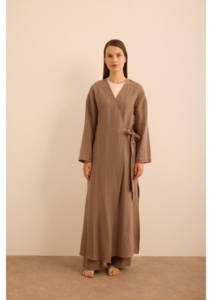 4325111 Viscon Cotton , Yandan Bağlamalı Sabahlık