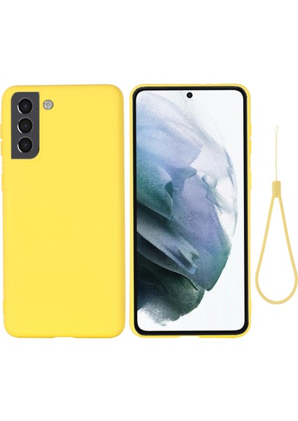 Samsung Galaxy S22 5g-Sarı Için El Kayışı ile Iyi Korunmuş Sıvı Silikon Yumuşak Telefon Kapak Kabuğu (Yurt Dışından)